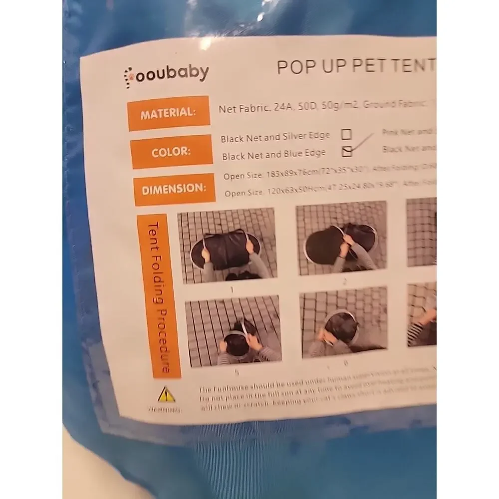 Pop Up Mesh Pet Tent Black Net Blue Trim - New In Case 47.25x24.80x19.68